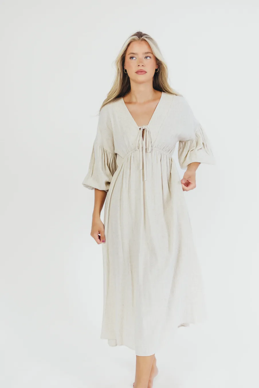 Best Worth Collective Hunter Linen-Blend Midi Dress in Greige - Bump Friendly and Inclusive
