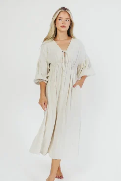 Best Worth Collective Hunter Linen-Blend Midi Dress in Greige - Bump Friendly and Inclusive