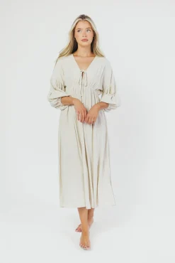 Best Worth Collective Hunter Linen-Blend Midi Dress in Greige - Bump Friendly and Inclusive