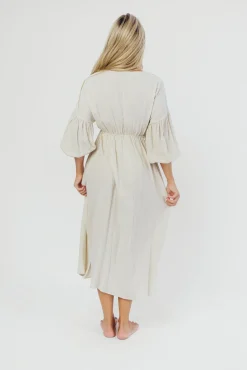 Best Worth Collective Hunter Linen-Blend Midi Dress in Greige - Bump Friendly and Inclusive