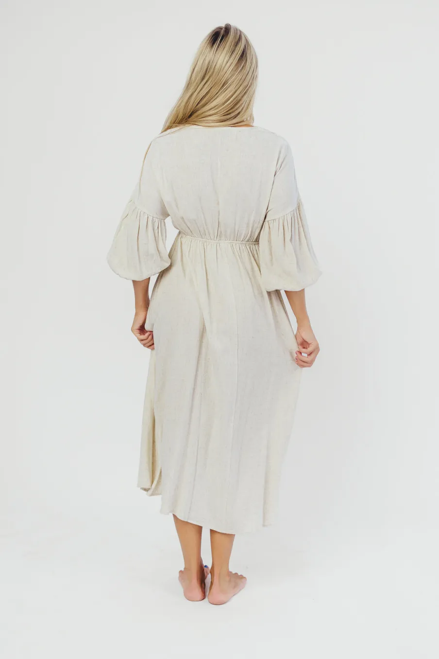 Best Worth Collective Hunter Linen-Blend Midi Dress in Greige - Bump Friendly and Inclusive