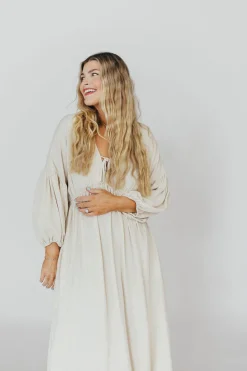 Best Worth Collective Hunter Linen-Blend Midi Dress in Greige - Bump Friendly and Inclusive