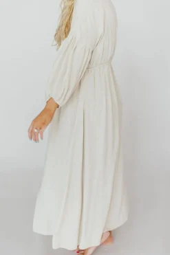 Best Worth Collective Hunter Linen-Blend Midi Dress in Greige - Bump Friendly and Inclusive