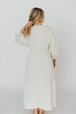 Best Worth Collective Hunter Linen-Blend Midi Dress in Greige - Bump Friendly and Inclusive