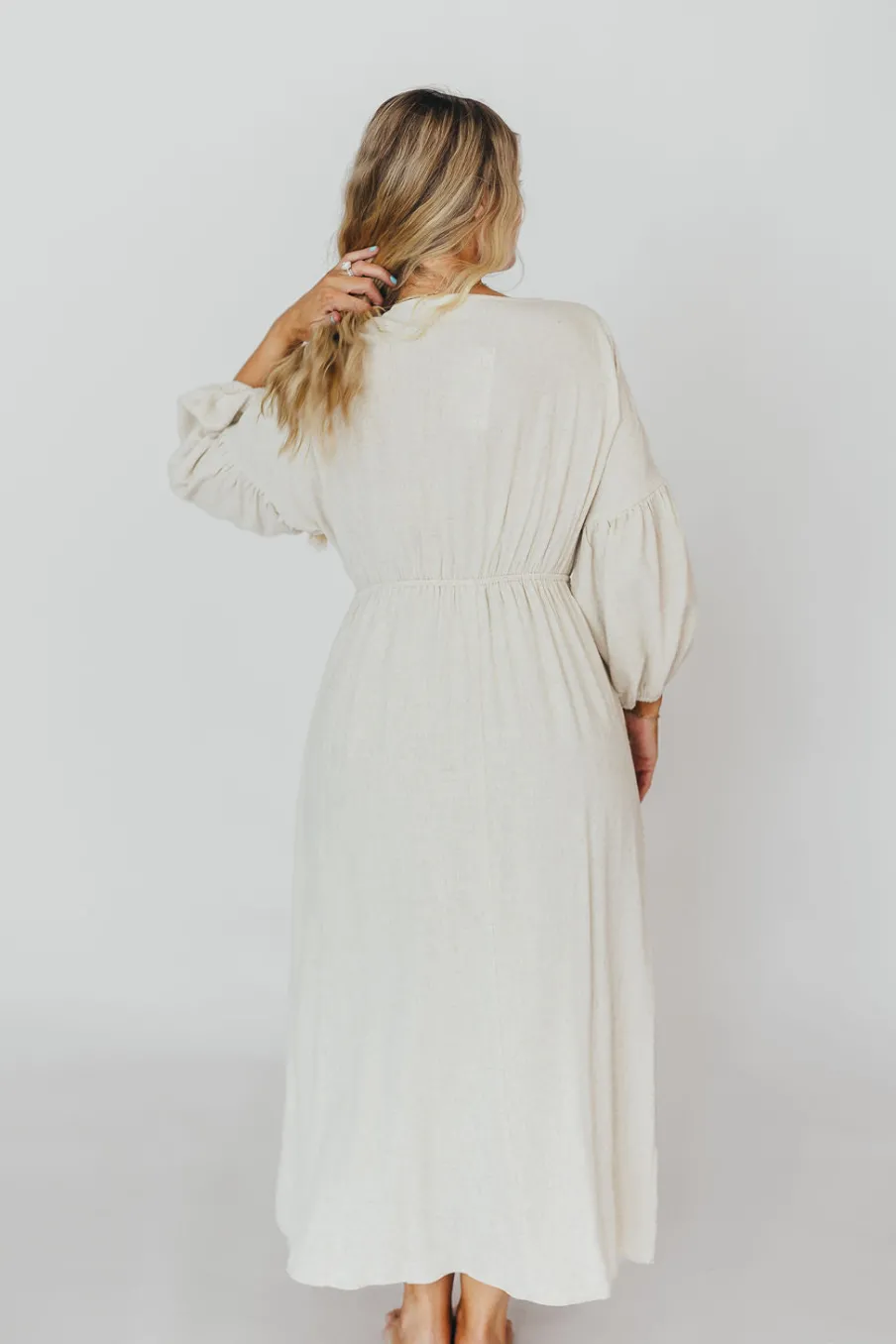 Best Worth Collective Hunter Linen-Blend Midi Dress in Greige - Bump Friendly and Inclusive