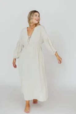 Best Worth Collective Hunter Linen-Blend Midi Dress in Greige - Bump Friendly and Inclusive