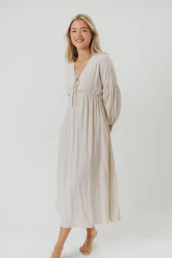 Best Worth Collective Hunter Linen-Blend Midi Dress in Greige - Bump Friendly and Inclusive