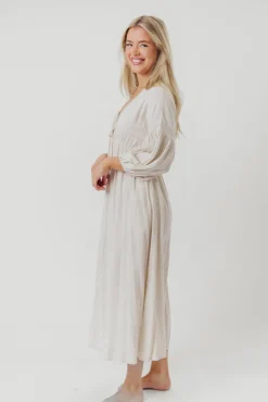Best Worth Collective Hunter Linen-Blend Midi Dress in Greige - Bump Friendly and Inclusive
