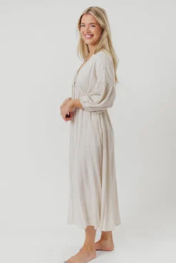 Best Worth Collective Hunter Linen-Blend Midi Dress in Greige - Bump Friendly and Inclusive