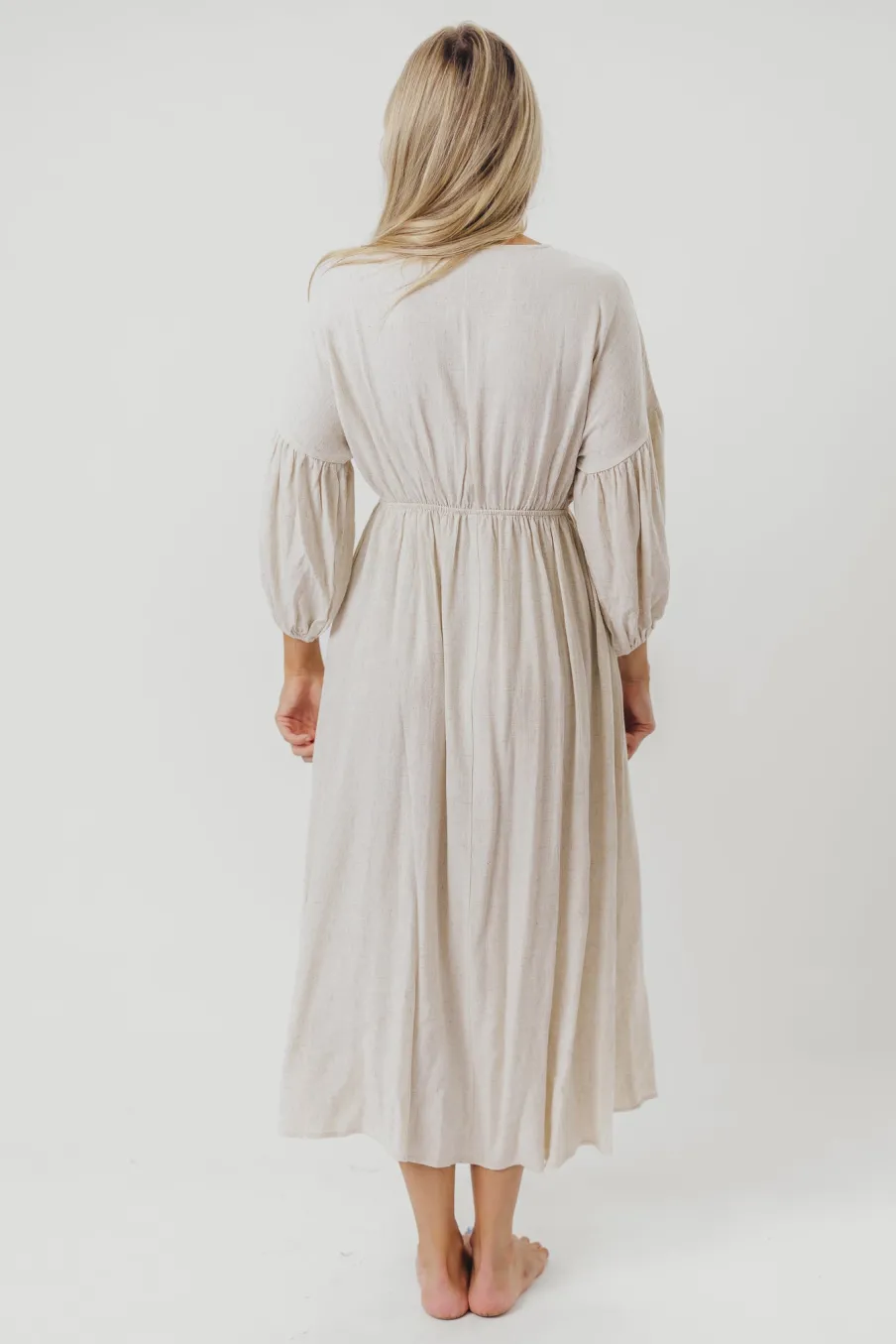 Best Worth Collective Hunter Linen-Blend Midi Dress in Greige - Bump Friendly and Inclusive