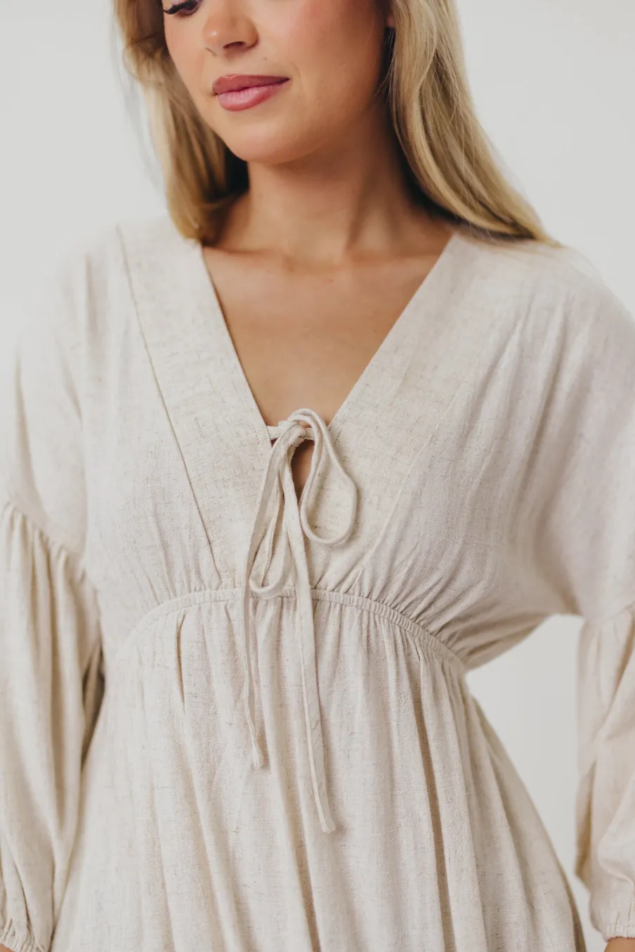 Best Worth Collective Hunter Linen-Blend Midi Dress in Greige - Bump Friendly and Inclusive