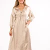 Discount Worth Collective Hunter Premium *Satin* Midi Dress in Champagne - Bump Friendly