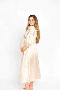 Discount Worth Collective Hunter Premium *Satin* Midi Dress in Champagne - Bump Friendly