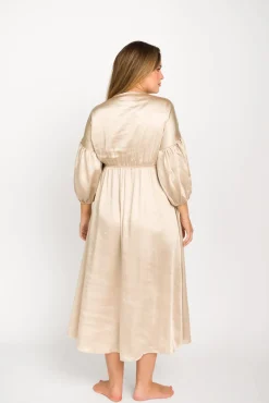 Discount Worth Collective Hunter Premium *Satin* Midi Dress in Champagne - Bump Friendly