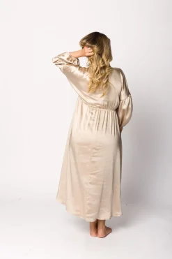 Discount Worth Collective Hunter Premium *Satin* Midi Dress in Champagne - Bump Friendly