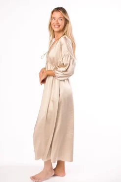 Discount Worth Collective Hunter Premium *Satin* Midi Dress in Champagne - Bump Friendly