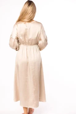 Discount Worth Collective Hunter Premium *Satin* Midi Dress in Champagne - Bump Friendly