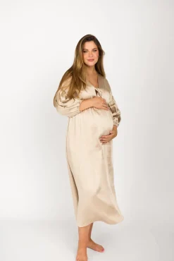 Discount Worth Collective Hunter Premium *Satin* Midi Dress in Champagne - Bump Friendly