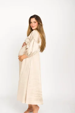Discount Worth Collective Hunter Premium *Satin* Midi Dress in Champagne - Bump Friendly