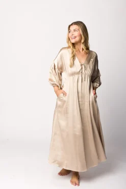 Discount Worth Collective Hunter Premium *Satin* Midi Dress in Champagne - Bump Friendly