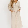 Hot Worth Collective Hunter Printed Gauze Midi Dress in Natural Plaid - Bump Friendly