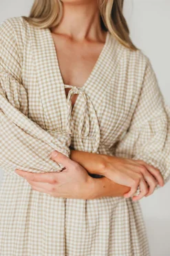 Hot Worth Collective Hunter Printed Gauze Midi Dress in Natural Plaid - Bump Friendly