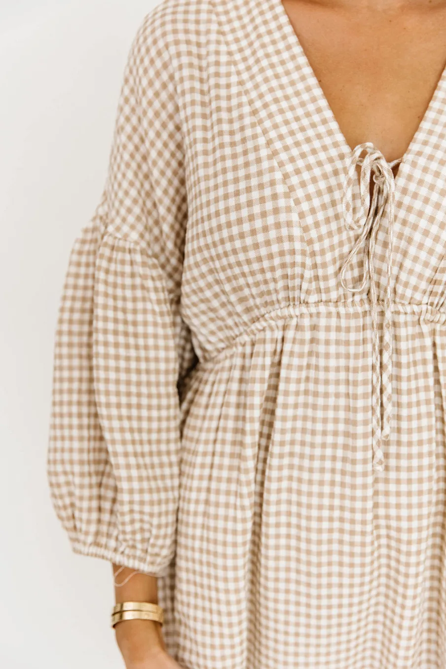 Hot Worth Collective Hunter Printed Gauze Midi Dress in Natural Plaid - Bump Friendly