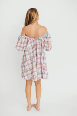 Discount Worth Collective Inaya 100% Cotton Puff Sleeve Babydoll Mini Dress in Blue Multi