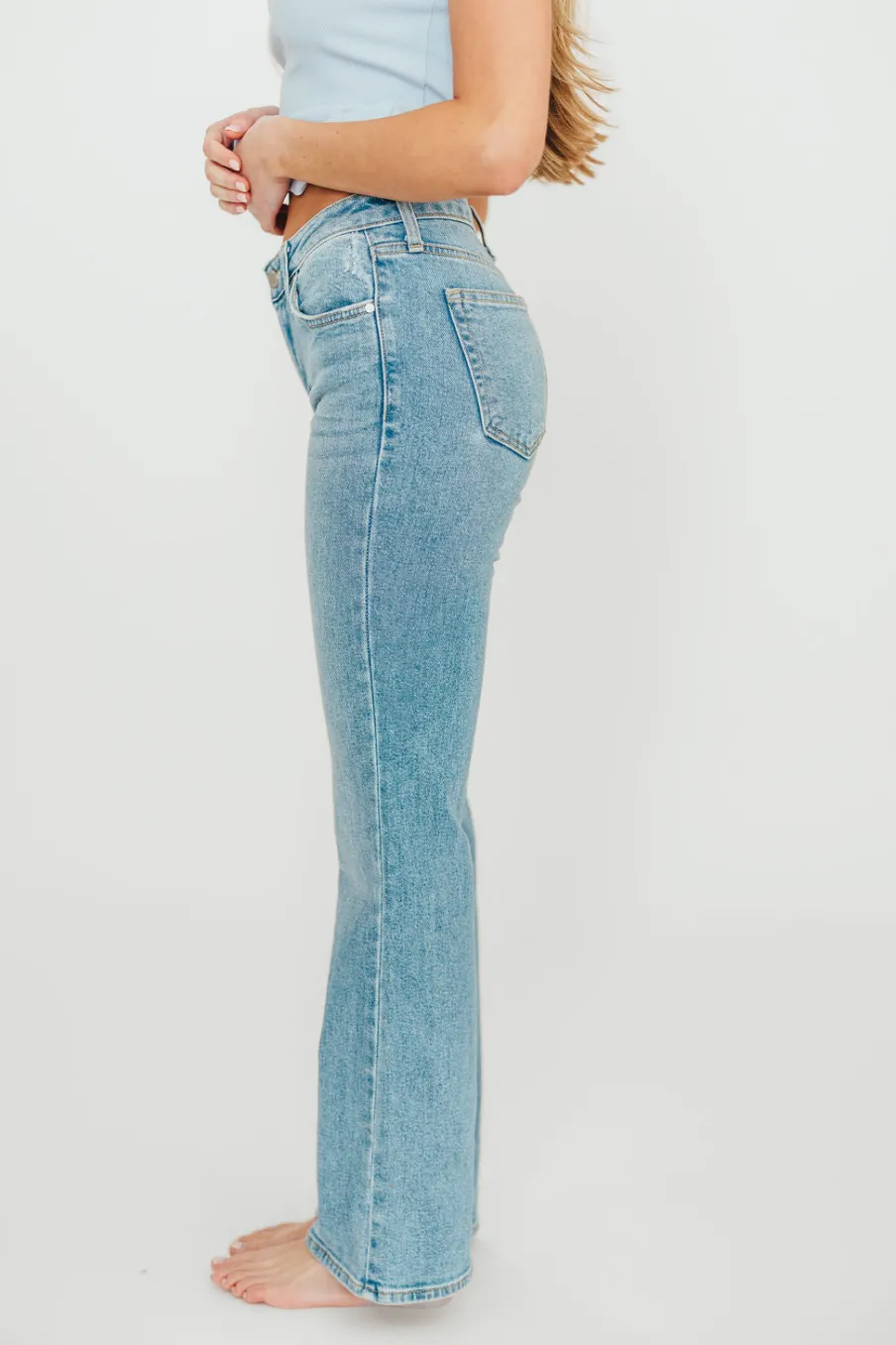 Online Worth Collective Indie Low Rise Vintage Slim Bootcut in Light Denim