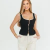 Clearance Worth Collective Isavella 100% Linen Woven Top in Black