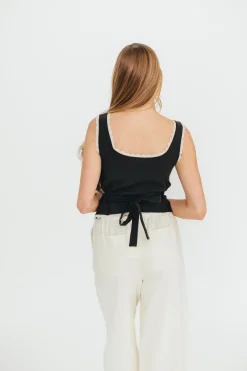 Clearance Worth Collective Isavella 100% Linen Woven Top in Black