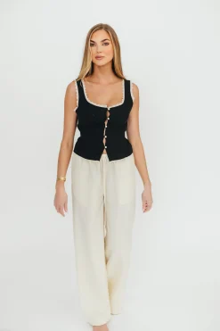 Clearance Worth Collective Isavella 100% Linen Woven Top in Black