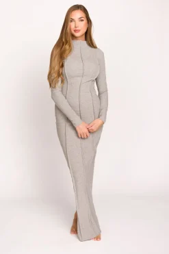Online Worth Collective Jackie Knit Maxi Dress With Back Slit in Heather Grey