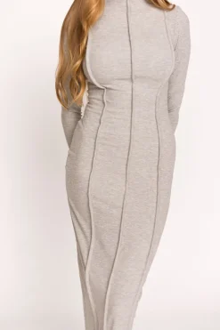 Online Worth Collective Jackie Knit Maxi Dress With Back Slit in Heather Grey