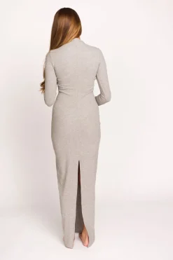 Online Worth Collective Jackie Knit Maxi Dress With Back Slit in Heather Grey