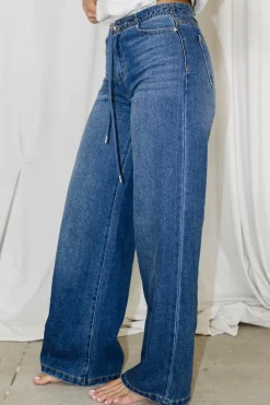 Outlet Worth Collective Jade Drawstring Wide Leg Jean in Baltic