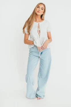 Discount Worth Collective Jade Drawstring Wide Leg Jean in Cast Off