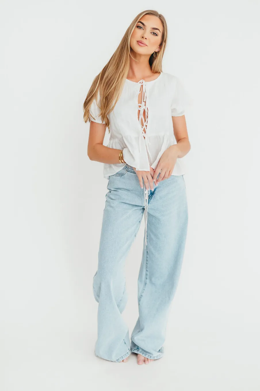 Discount Worth Collective Jade Drawstring Wide Leg Jean in Cast Off