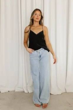 Discount Worth Collective Jade Drawstring Wide Leg Jean in Cast Off