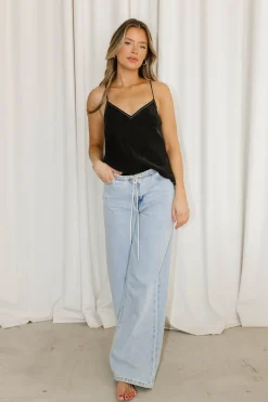 Discount Worth Collective Jade Drawstring Wide Leg Jean in Cast Off