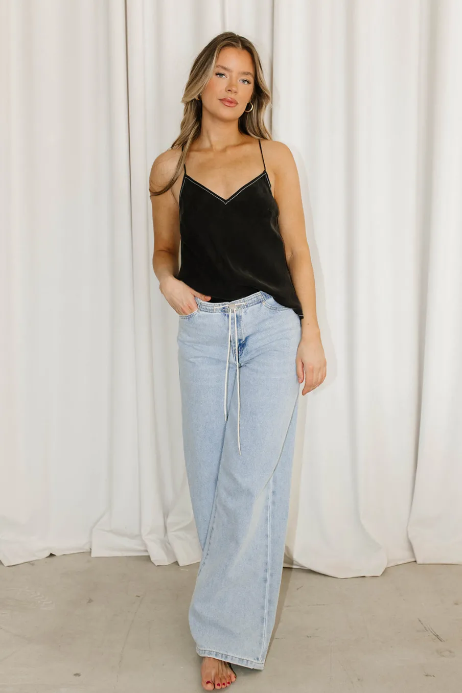 Discount Worth Collective Jade Drawstring Wide Leg Jean in Cast Off