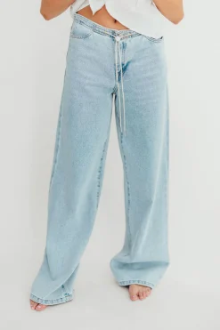 Discount Worth Collective Jade Drawstring Wide Leg Jean in Cast Off