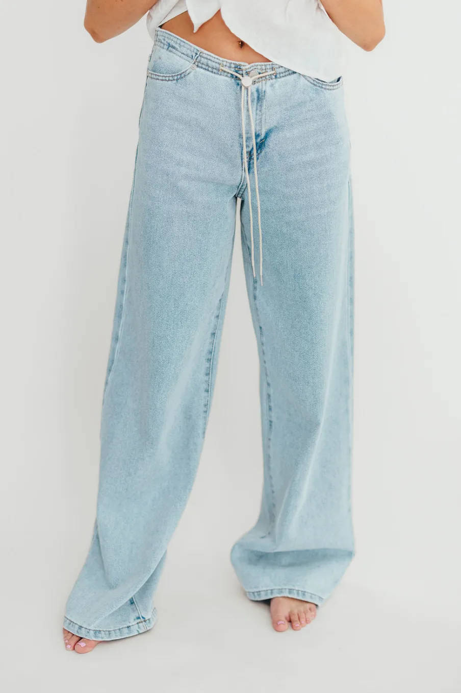 Discount Worth Collective Jade Drawstring Wide Leg Jean in Cast Off