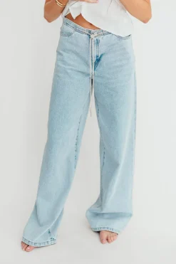 Discount Worth Collective Jade Drawstring Wide Leg Jean in Cast Off