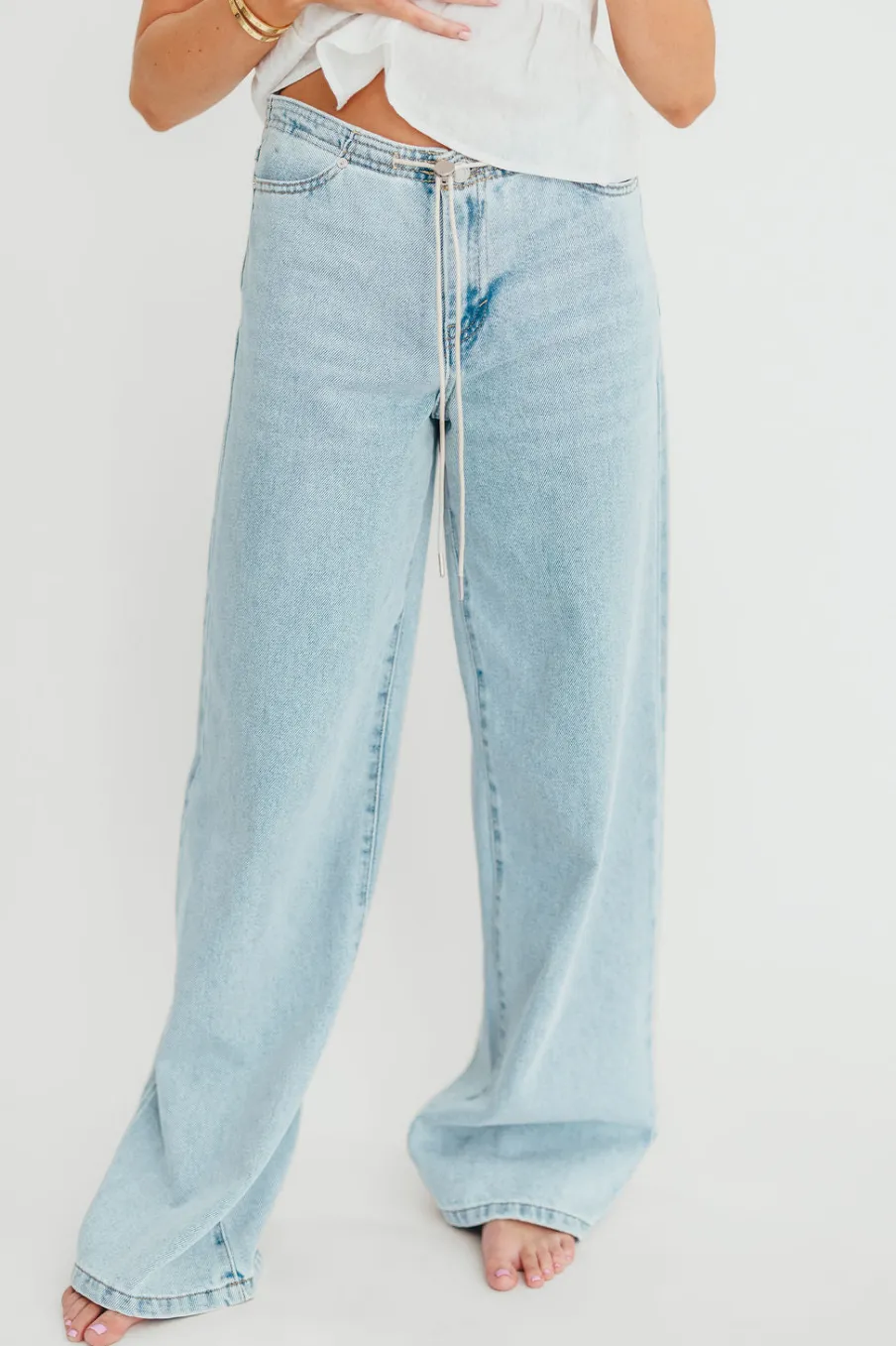 Discount Worth Collective Jade Drawstring Wide Leg Jean in Cast Off