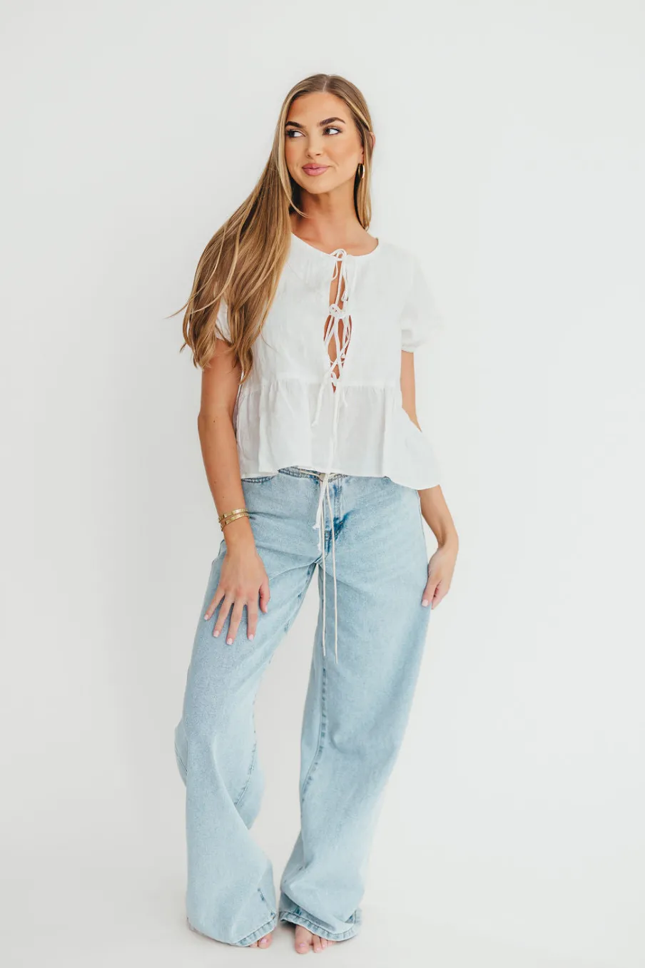 Discount Worth Collective Jade Drawstring Wide Leg Jean in Cast Off