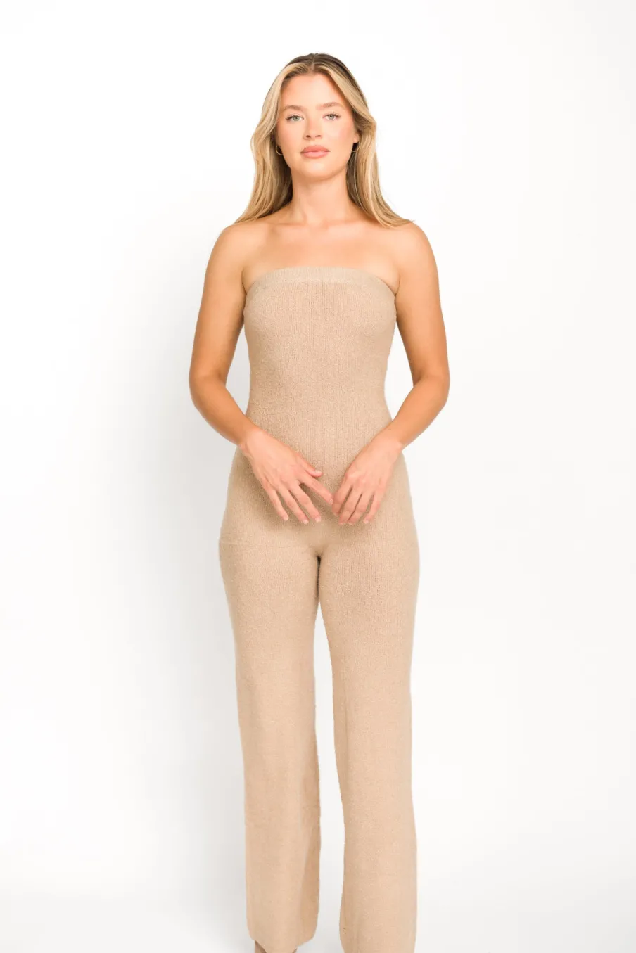 Hot Worth Collective James Strapless Jumpsuit in Tan