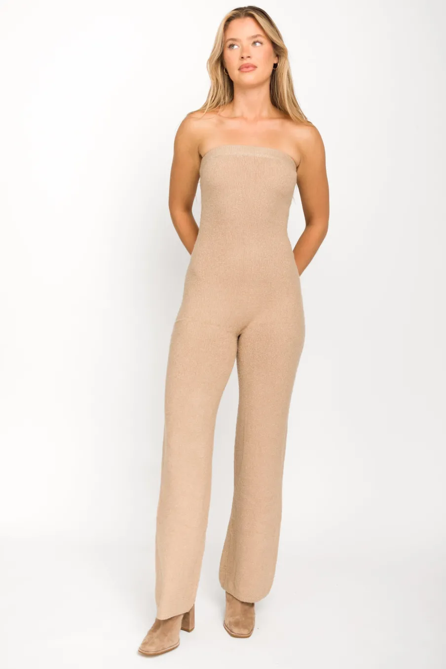 Hot Worth Collective James Strapless Jumpsuit in Tan