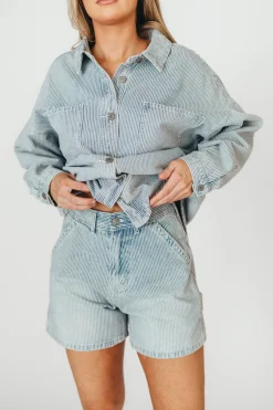 Clearance Worth Collective Jayme Shorts in Denim/White