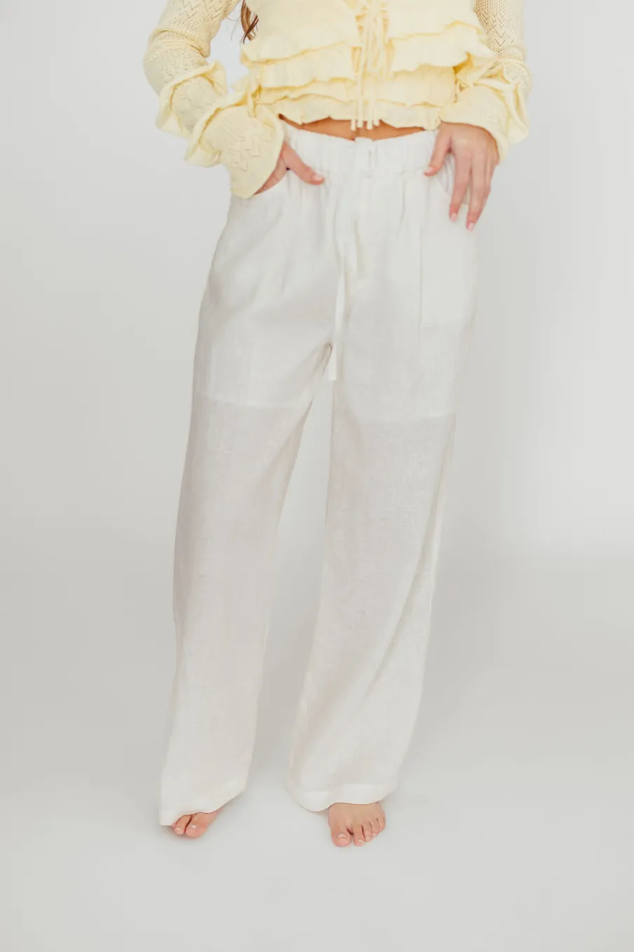 Best Worth Collective Jeanette 100% Linen Pants in White